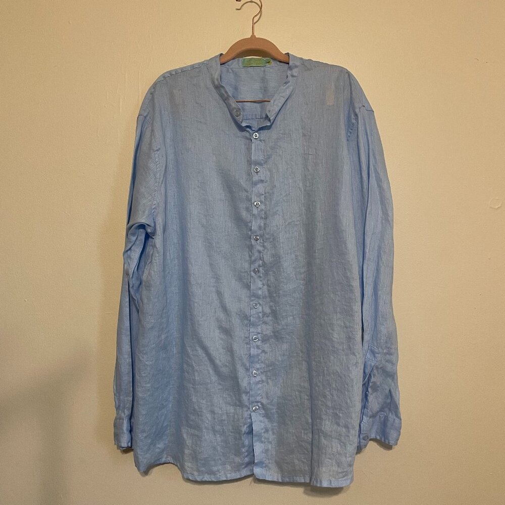 💃🏻 Antica Sartoria by Giacomo Cinque | Light Blue Linen Korean Shirt L/XL